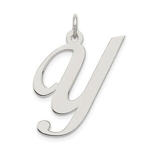 Sterling Silver, Ella Collection, LG Fancy Script Initial Y Pendant